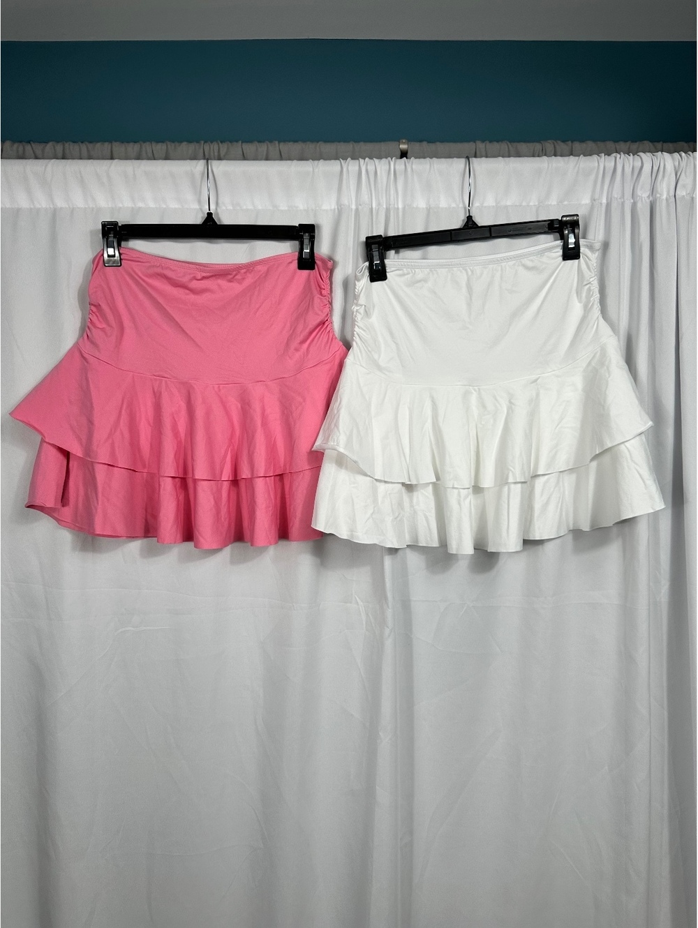 OQQ Women's XL Ruffled Mini Skirts - Pink & White, Nylon Spandex